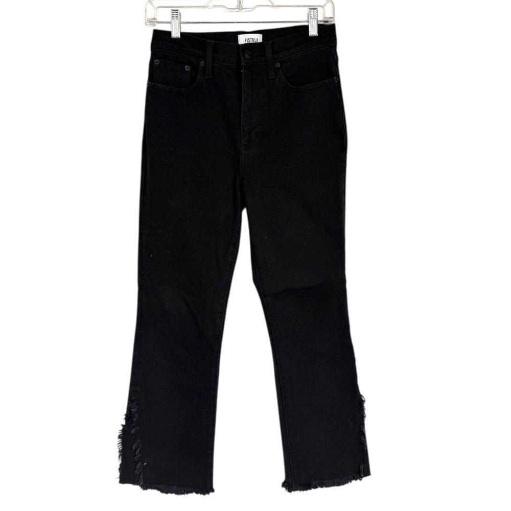 Pistola High Rise Crop Boot Cut Fringe Hem Detail Black Jeans 26
